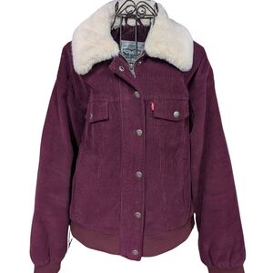 Levi's Women's Plum Corduroy Bomber Jacket with Faux Fur Collar